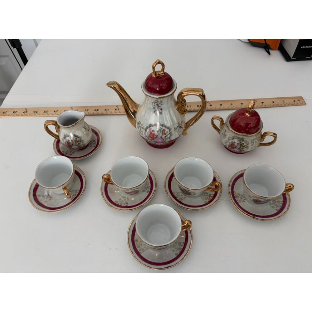 Vintage, 17PC Set Yusui 24KT Gold Plated, "Courting Old Fashion Romance" Tea Set